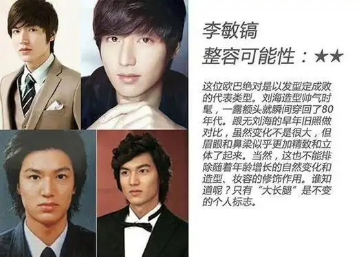 我认为作为一个韩国艺人和男明星,李敏镐必须整容.