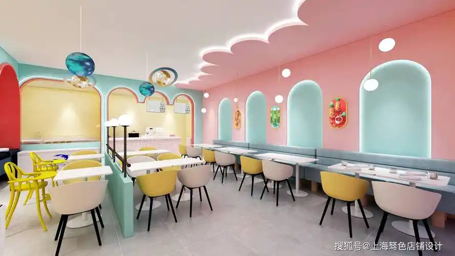 马卡龙色系儿童辅食餐厅设计