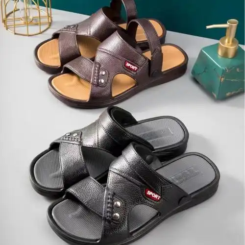 畅力男凉鞋 夏季新款中年男士时尚防滑耐穿双色两穿凉鞋 吴川直批