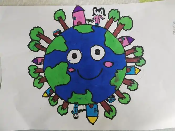 "地球妈妈"这个画是我最满意的作品,我们只有保护地球妈妈不受伤害