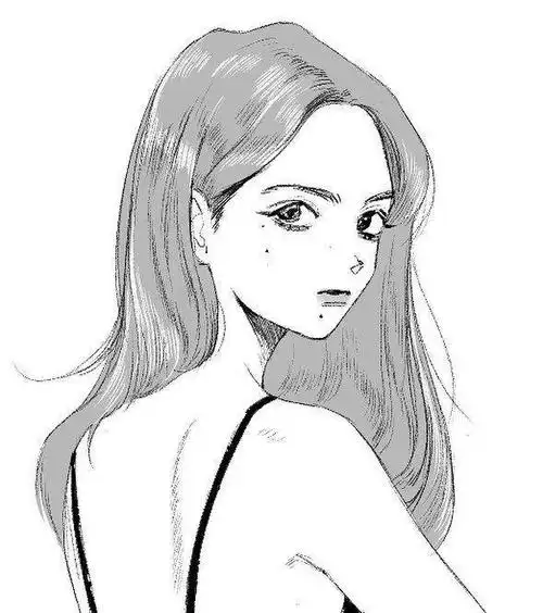 黑白人物绘画,线条简单干净,适合临摹