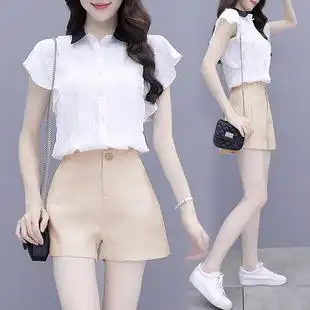 雪纺衫短裤套装女夏2021年新款职业洋气减龄小个子时尚休闲两件套