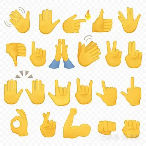 表情符号手图标.不同的手势, 双手, 信号和标志,alpha 背景矢量图