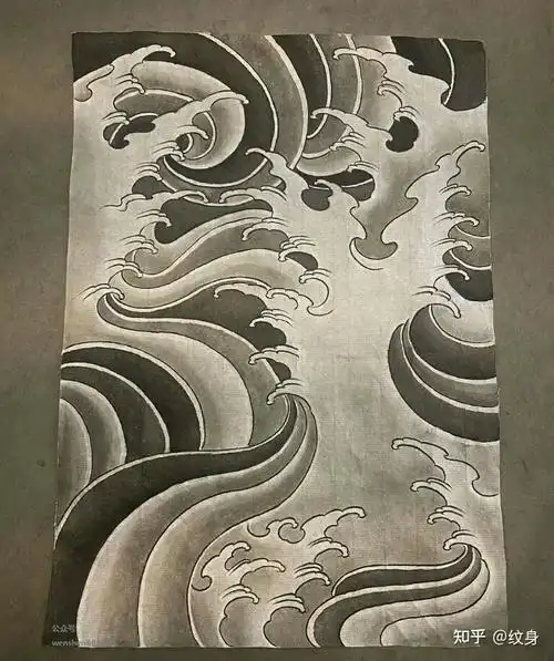 今日分享一波非法好看的纹身图案精品纹身手稿水浪纹身图案浪花纹身
