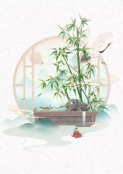 国潮插画圆形构图