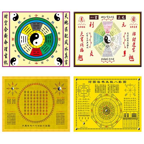 阴阳八卦太极易经挂画八宫三元伏羲先天64卦河图喷绘打印自粘墙画