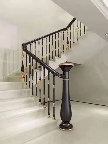 简单弧形镀金实木楼梯扶手价格厂家直销