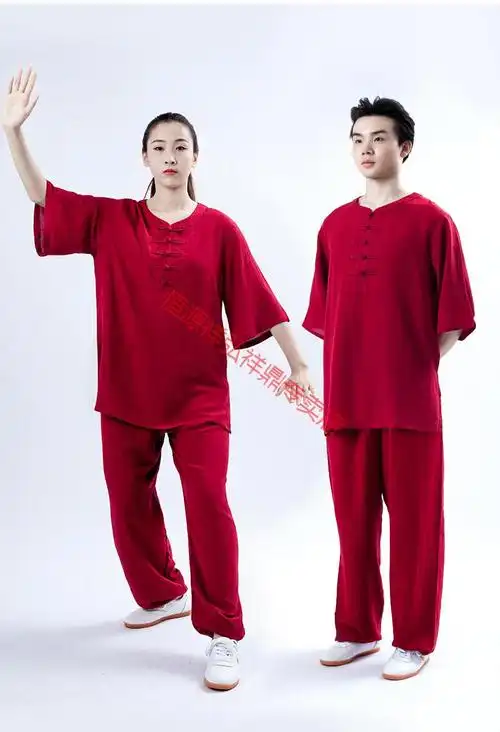 棉麻太极服女男太极拳练功服新款春太极服装武术服套装夏 棉麻-白色 m