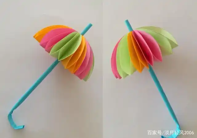 幼儿园手工,用彩色卡纸做一个漂亮的小雨伞,有教程