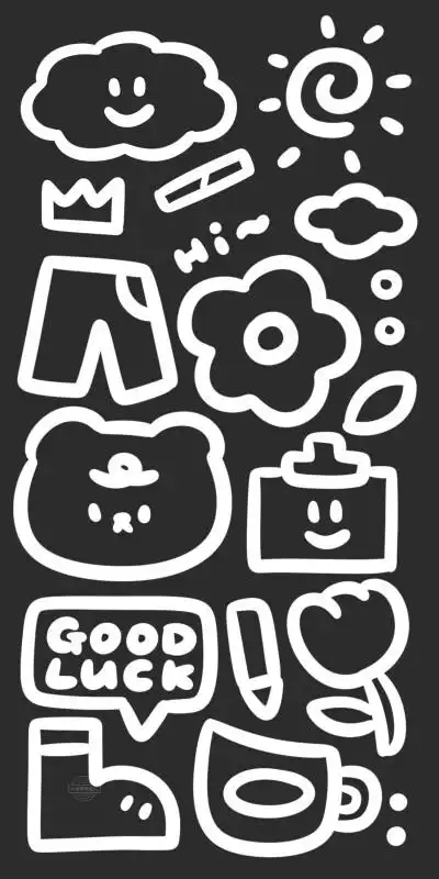 ins黑白简约|蝴蝶结与爱心 简笔画卡通 黑白珍珠系列壁纸 画师:菠萝