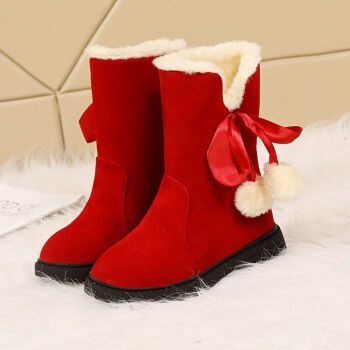 大棉高帮雪地靴宝宝加绒公主鞋大棉999红色建议拍大一码内长160cm26码