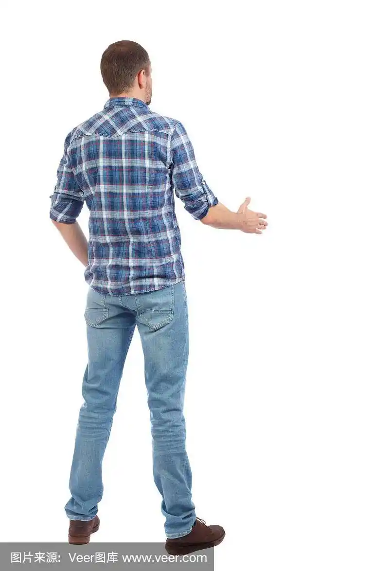 男人在衬衫握手的背面侧视图.