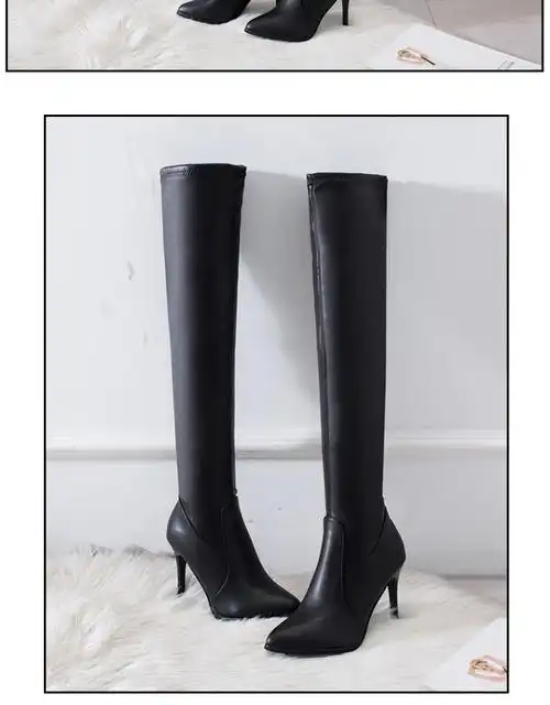 过膝长靴女网红靴子2022新款皮靴长筒尖头细跟显瘦性感超高跟单靴