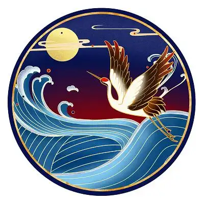 圆形国潮图标国潮元素仙鹤祥瑞
