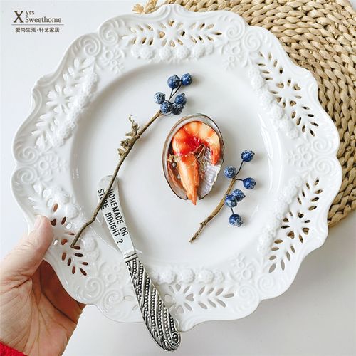 出口欧洲复古餐盘 蕾丝雕刻镂空花边果盘 浮雕摆盘 牛排盘 家用盘