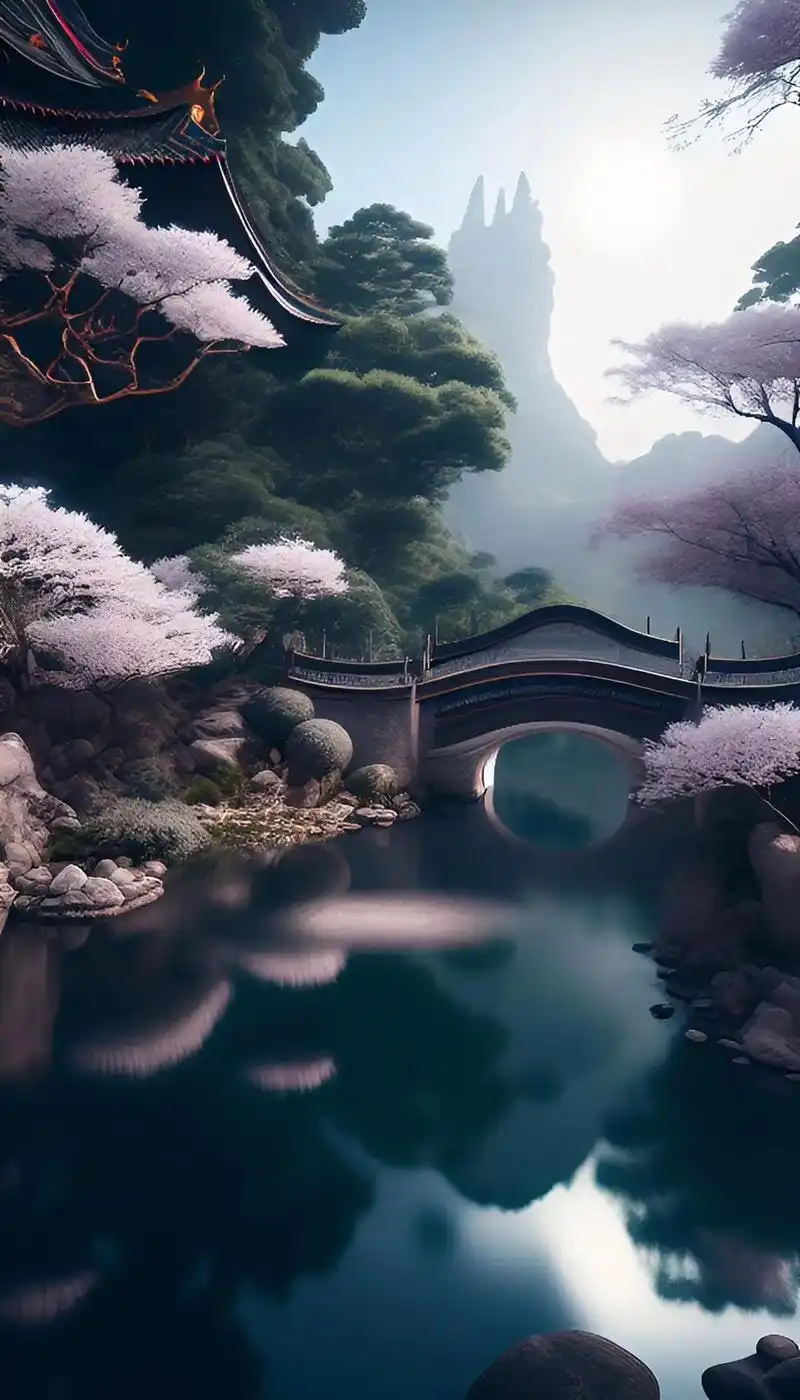 创作灵感 古风唯美意境,小桥流水,瀑布,古树,又仙又美的古 - 抖音