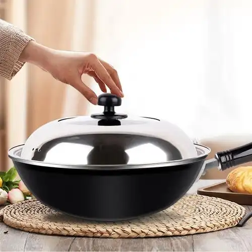 苏泊尔铁锅炒菜菜锅炒锅老式家用大圆尖底搪瓷炒锅