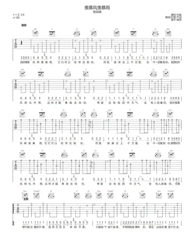 羡慕风羡慕雨吉他谱.