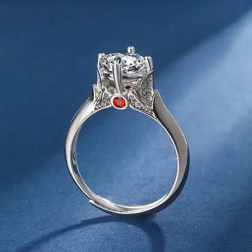 锆石一克拉真爱加冕莫桑戒指跨境配饰开口情侣钻戒皇冠饰品-阿里巴巴