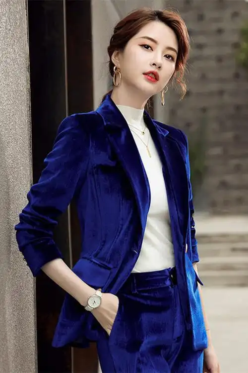 金丝绒时尚气质西装套装女总裁商务正装高端女神范职业西服两件套