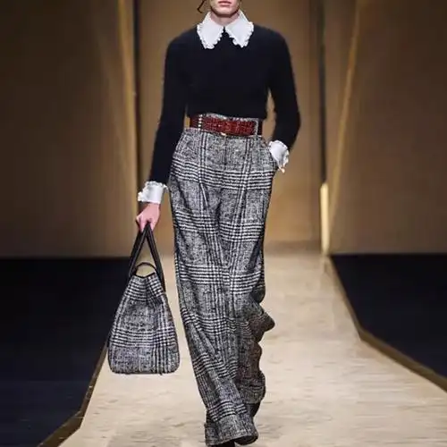 欧美时尚2021年秋冬走秀新款高端女装优雅气质毛呢长裤三件套装女