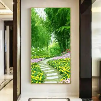 装饰现代简约入户玄关装饰画绿色自然风景竹子过道背景墙画楼梯间壁画