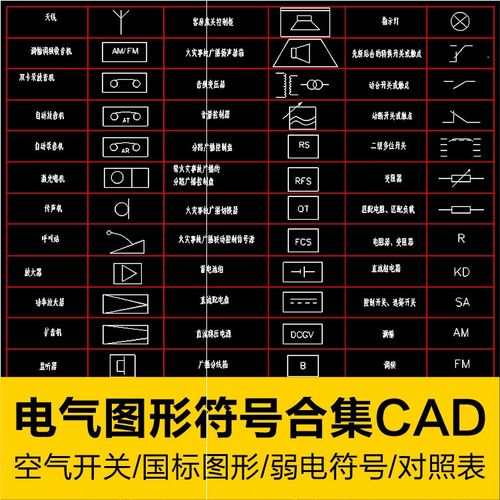 电气元件低压开关弱电国标绘图常用符号原件图形图例集cad图块