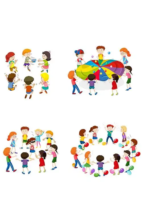 卡通手绘儿童玩耍场景