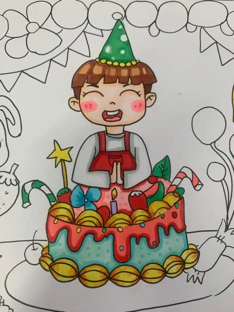 儿童画|《生日快乐》生日主题画