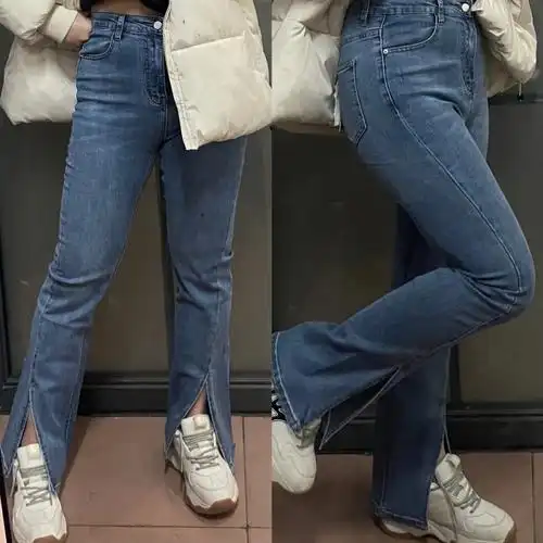 纯纯好看又显瘦的开叉牛仔裤75