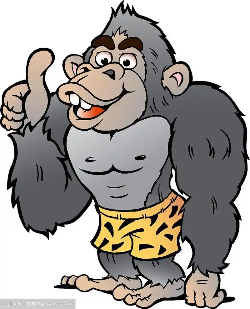 强壮的大猩猩竖起大拇指的卡通