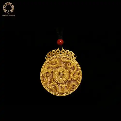 琳朝珠宝新品 古法黄金花丝錾刻应龙回旋坠饰