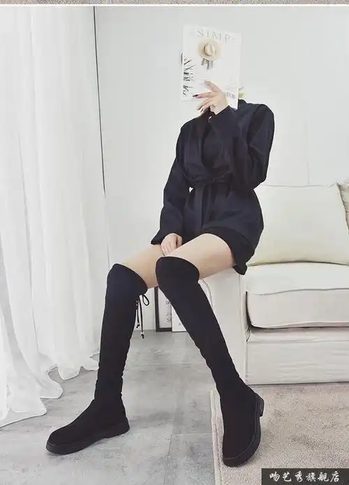 青少女生平底过膝长靴长筒靴子初中生高中生女靴子女秋冬高筒靴女秋天