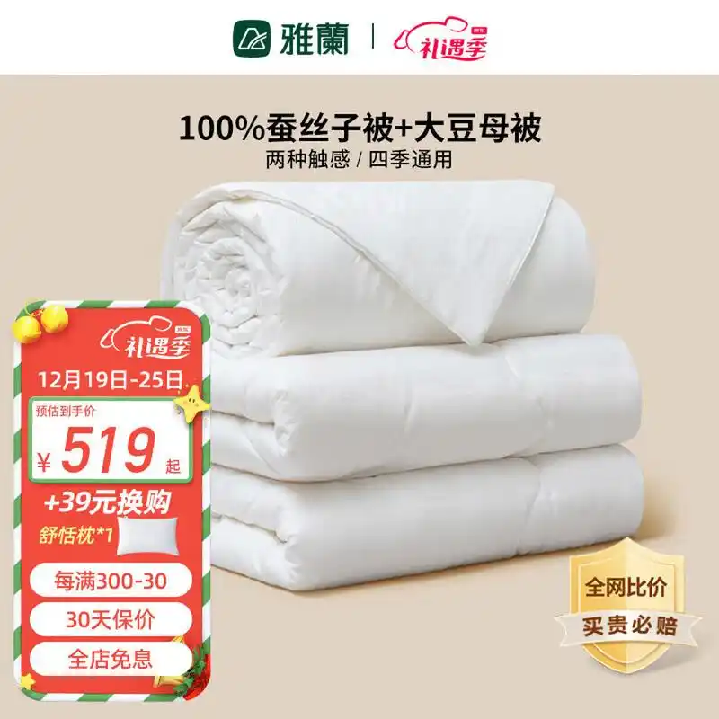 雅兰家纺 亲柔子母被二合一蚕丝被芯加厚双人大豆纤维保暖抗菌冬厚被