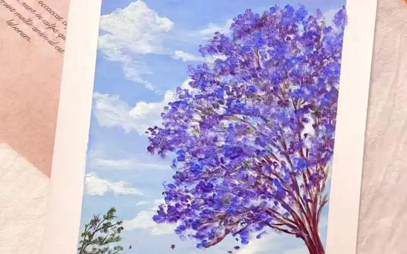 油画棒梦幻蓝花楹