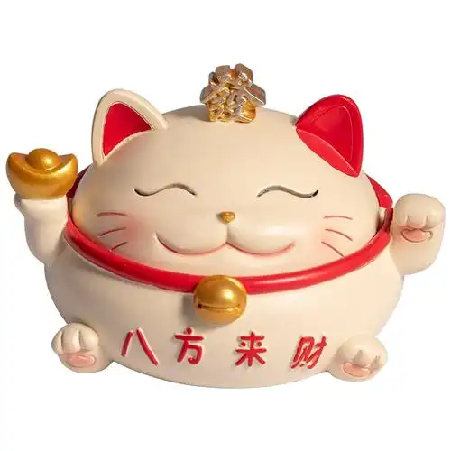 法耐创意招财猫烟灰缸带盖个性潮流时尚办公室防飞灰客厅家用少女摆件