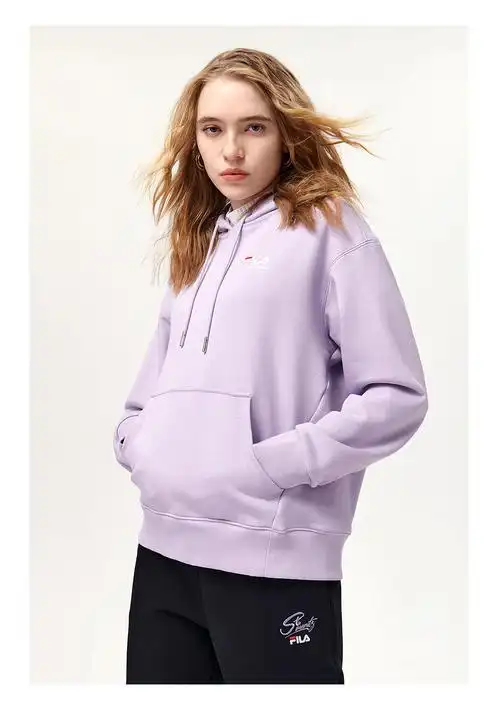 fila斐乐女装官方女子卫衣2021年冬季新款运动休闲连帽针织套头衫水粉