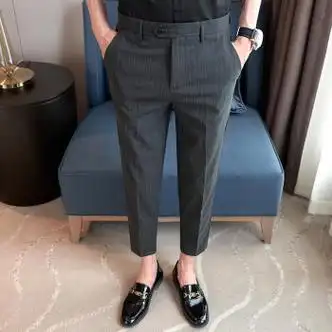 保罗普朗格今年流行裤子男士条纹休闲西裤男款高级感痞帅9分九分西装