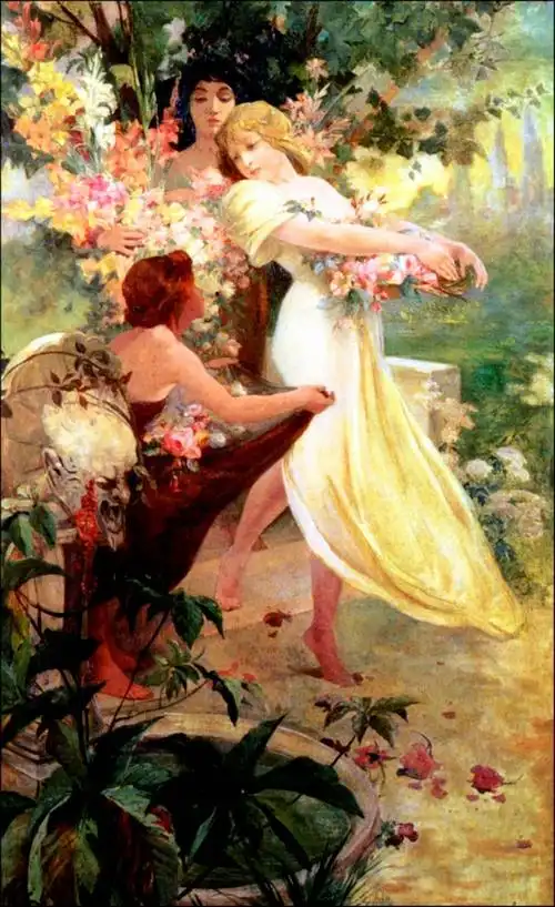 春天的气息(场景人物画)-阿尔丰斯·穆夏