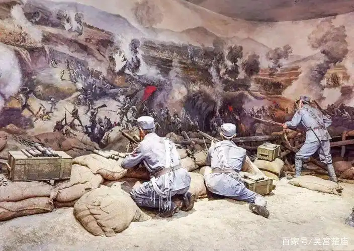 百团大战(油画)左权协助彭总指挥八路军总部人员转移.