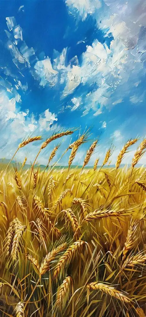 金黄麦田 丰收的季节 油画风壁纸#壁纸