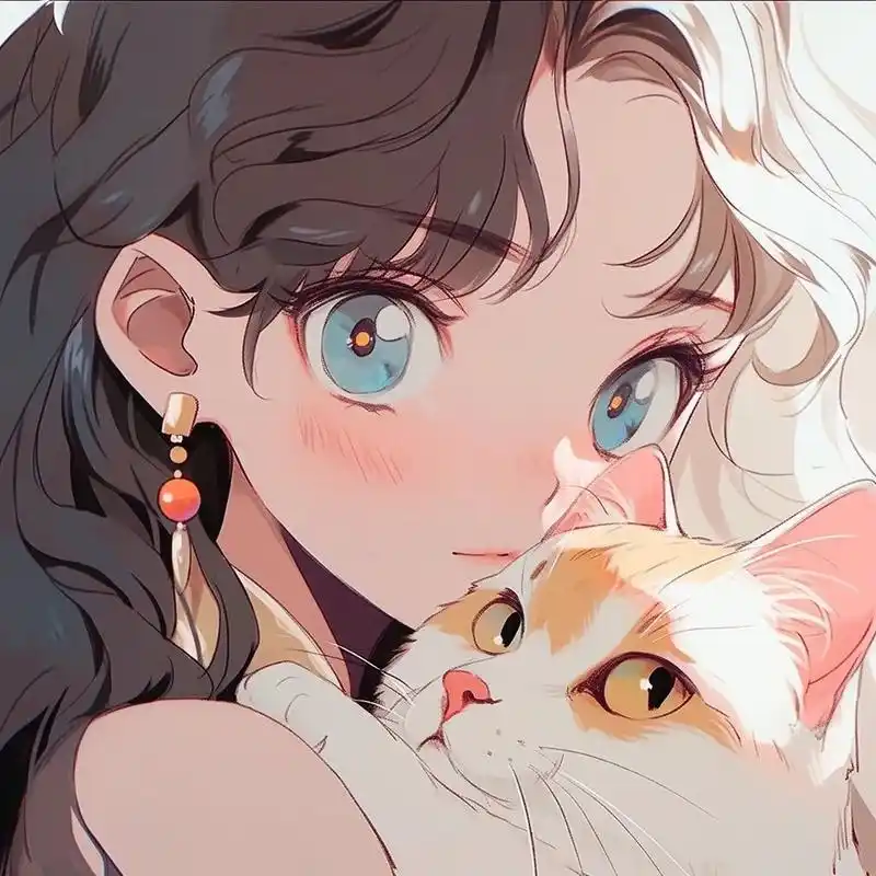 少女和猫|超治愈日系动漫头像 有一些小猫假扮成人类与我们相爱93