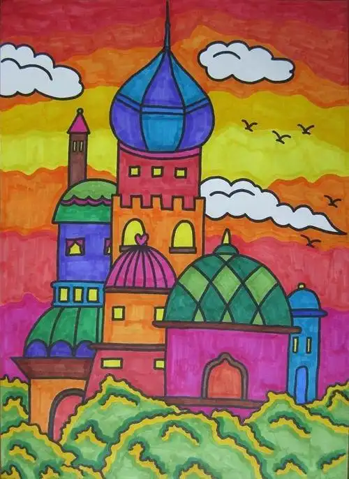 少儿彩色城堡简笔画