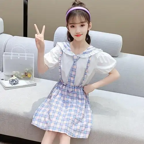 女童夏季连衣裙儿童新款夏装jk制服裙子女大童格子学院风长裙12岁