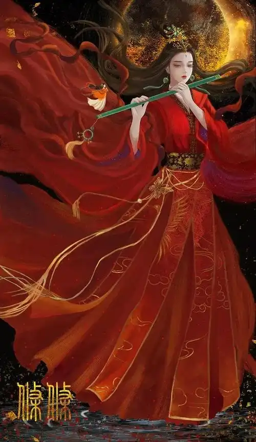 回首高楼闻笑语,倚栏红袖卷轻纱;古风红衣女子插画图,惊艳侬心