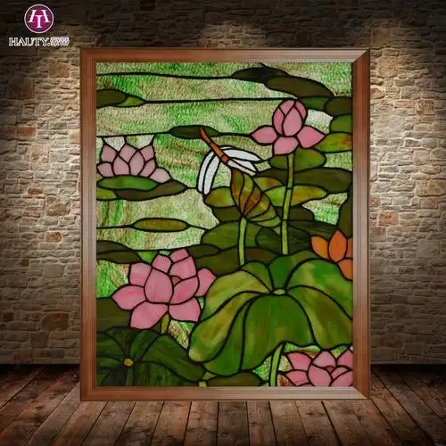hauty 蒂凡尼壁画装饰画 彩色玻璃艺术家居装饰 荷塘月色图片_1
