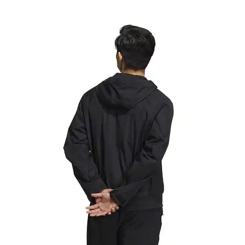 adidas纯色胸前大口袋运动连帽夹克外套男款黑色hn9037