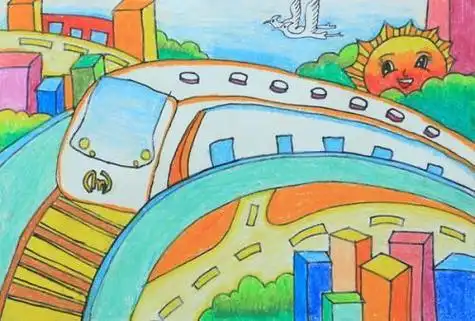 地铁简笔画儿童彩色上海隧道简笔画时光通道简笔画广州地铁简笔画彩色