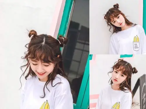 双丸子头半扎发