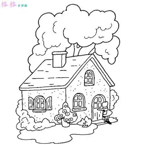 儿童画水彩笔 热闹的森林儿童房子的简笔画图片大全 树林里的房子夏天